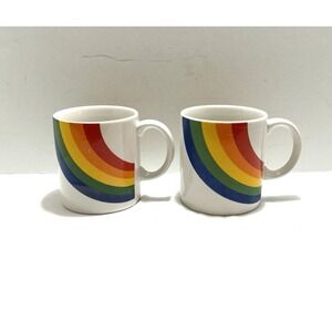 Vintage Rainbow Mugs Set of 2 FTDA Made in Korea Pride 80s Retro Stranger Things
